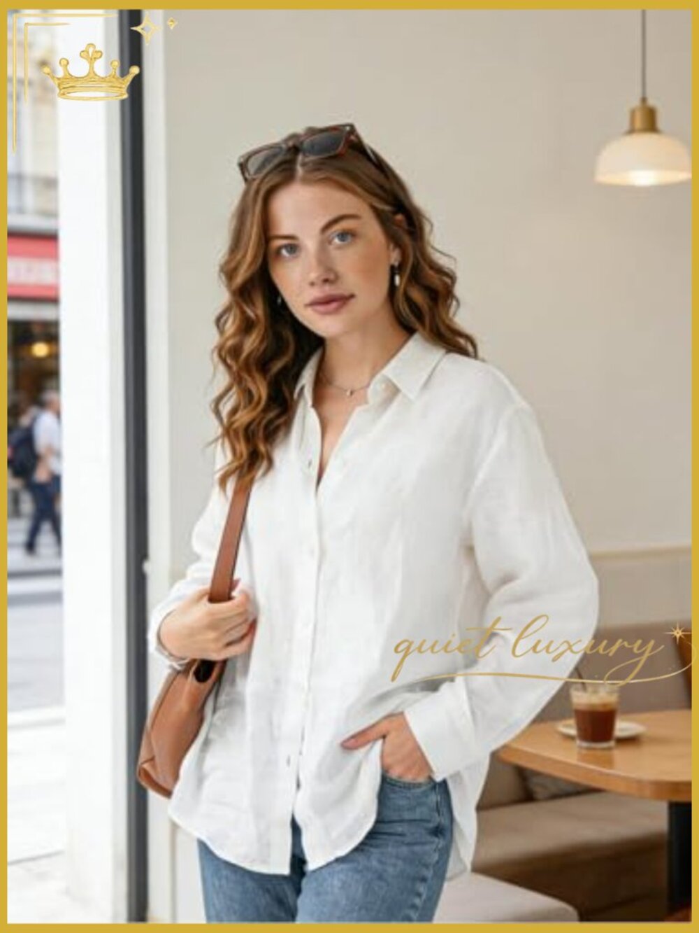 Oversize Linen Button Down Shirt V-Neck Long Sleeve Casual Office Top - Picture 3 of 7